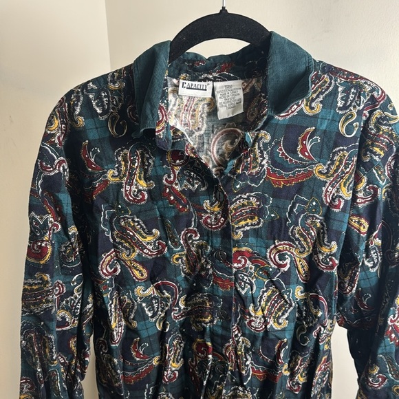 Women's Vintage Capacity Button Down Paisley Cotton Fall Shirt Size Small - Picture 2 of 5